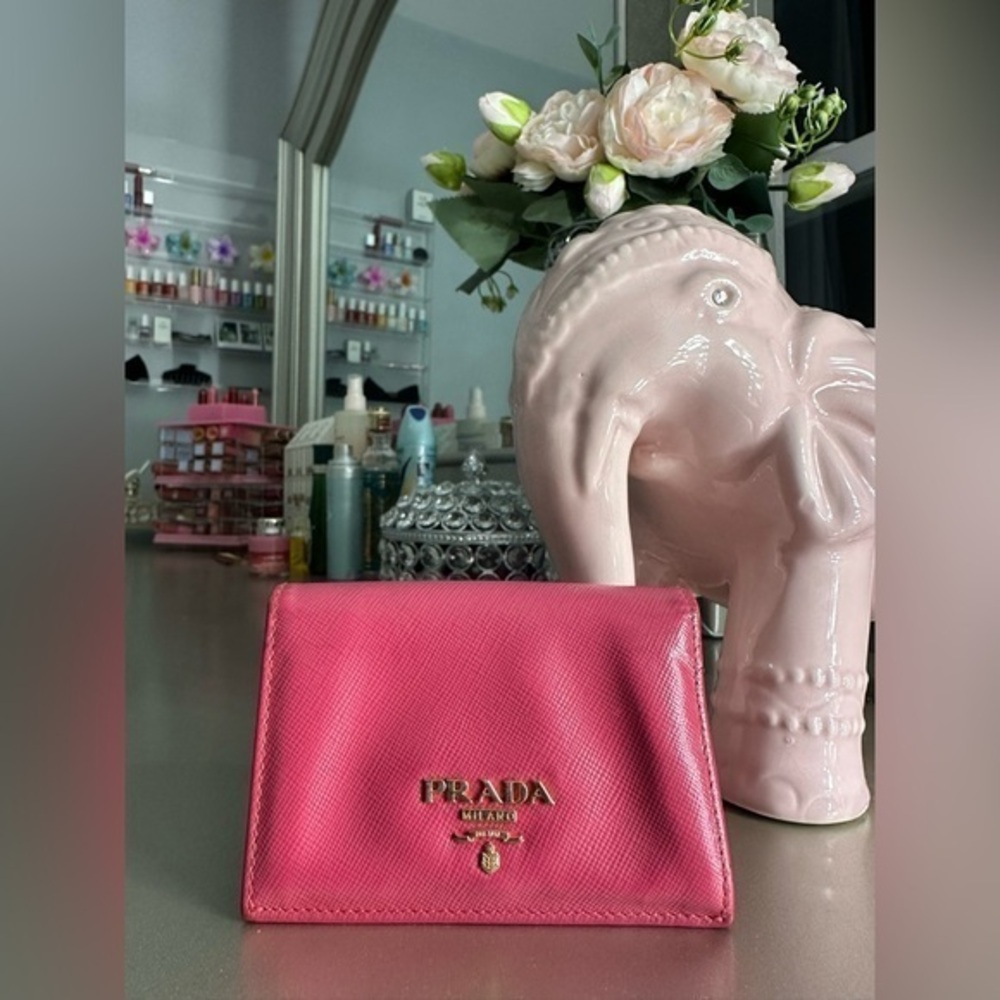 Prada Saffiano Leather Card Case Pink